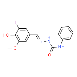 ChemSpider 2D Image | (2E)-2-(4-Hydroxy-3-iodo-5-methoxybenzylidene)-N-phenylhydrazinecarboxamide | C15H14IN3O3