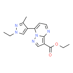 ChemSpider 2D Image | ethyl 7-(1-ethyl-3-methylpyrazol-4-yl)pyrazolo[1,5-a]pyrimidine-3-carboxylate | C15H17N5O2