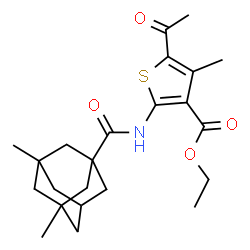 ChemSpider 2D Image | Ethyl 5-acetyl-2-{[(3,5-dimethyladamantan-1-yl)carbonyl]amino}-4-methyl-3-thiophenecarboxylate | C23H31NO4S