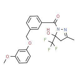 ChemSpider 2D Image | [5-Hydroxy-3-methyl-5-(trifluoromethyl)-4,5-dihydro-1H-pyrazol-1-yl]{3-[(3-methoxyphenoxy)methyl]phenyl}methanone | C20H19F3N2O4