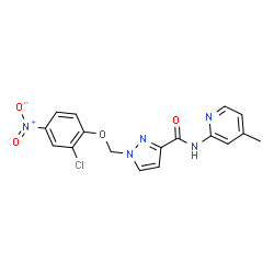 ChemSpider 2D Image | 1-[(2-chloro-4-nitro-phenoxy)methyl]-N-(4-methyl-2-pyridyl)pyrazole-3-carboxamide | C17H14ClN5O4