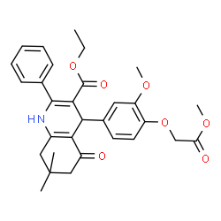 ChemSpider 2D Image | Ethyl 4-[3-methoxy-4-(2-methoxy-2-oxoethoxy)phenyl]-7,7-dimethyl-5-oxo-2-phenyl-1,4,5,6,7,8-hexahydro-3-quinolinecarboxylate | C30H33NO7