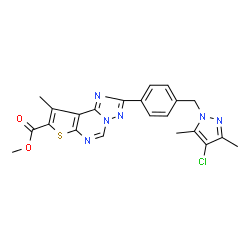 ChemSpider 2D Image | Methyl 2-{4-[(4-chloro-3,5-dimethyl-1H-pyrazol-1-yl)methyl]phenyl}-9-methylthieno[3,2-e][1,2,4]triazolo[1,5-c]pyrimidine-8-carboxylate | C22H19ClN6O2S