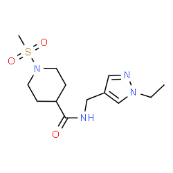 ChemSpider 2D Image | N-[(1-Ethyl-1H-pyrazol-4-yl)methyl]-1-(methylsulfonyl)-4-piperidinecarboxamide | C13H22N4O3S