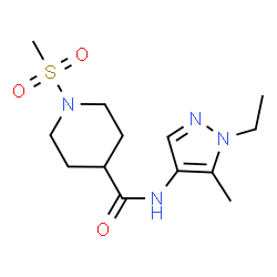 ChemSpider 2D Image | N-(1-Ethyl-5-methyl-1H-pyrazol-4-yl)-1-(methylsulfonyl)-4-piperidinecarboxamide | C13H22N4O3S