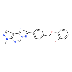 ChemSpider 2D Image | 2-{4-[(2-Bromophenoxy)methyl]phenyl}-7-methyl-7H-pyrazolo[4,3-e][1,2,4]triazolo[1,5-c]pyrimidine | C20H15BrN6O