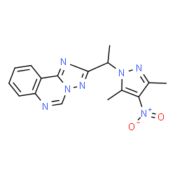 ChemSpider 2D Image | 2-[1-(3,5-Dimethyl-4-nitro-1H-pyrazol-1-yl)ethyl][1,2,4]triazolo[1,5-c]quinazoline | C16H15N7O2