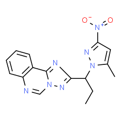 ChemSpider 2D Image | 2-[1-(5-Methyl-3-nitro-1H-pyrazol-1-yl)propyl][1,2,4]triazolo[1,5-c]quinazoline | C16H15N7O2
