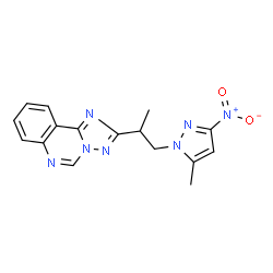 ChemSpider 2D Image | 2-[1-(5-Methyl-3-nitro-1H-pyrazol-1-yl)-2-propanyl][1,2,4]triazolo[1,5-c]quinazoline | C16H15N7O2
