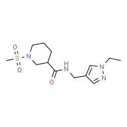 ChemSpider 2D Image | N-[(1-Ethyl-1H-pyrazol-4-yl)methyl]-1-(methylsulfonyl)-3-piperidinecarboxamide | C13H22N4O3S