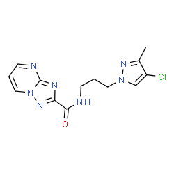 ChemSpider 2D Image | N-[3-(4-Chloro-3-methyl-1H-pyrazol-1-yl)propyl][1,2,4]triazolo[1,5-a]pyrimidine-2-carboxamide | C13H14ClN7O