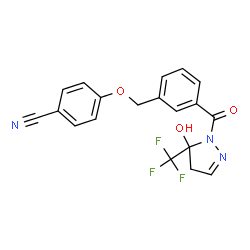 ChemSpider 2D Image | 4-[(3-{[5-Hydroxy-5-(trifluoromethyl)-4,5-dihydro-1H-pyrazol-1-yl]carbonyl}benzyl)oxy]benzonitrile | C19H14F3N3O3