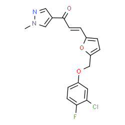 ChemSpider 2D Image | (2E)-3-{5-[(3-Chloro-4-fluorophenoxy)methyl]-2-furyl}-1-(1-methyl-1H-pyrazol-4-yl)-2-propen-1-one | C18H14ClFN2O3