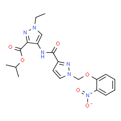 ChemSpider 2D Image | Isopropyl 1-ethyl-4-[({1-[(2-nitrophenoxy)methyl]-1H-pyrazol-3-yl}carbonyl)amino]-1H-pyrazole-3-carboxylate | C20H22N6O6