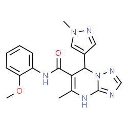 ChemSpider 2D Image | N-(2-Methoxyphenyl)-5-methyl-7-(1-methyl-1H-pyrazol-4-yl)-1,7-dihydro[1,2,4]triazolo[1,5-a]pyrimidine-6-carboxamide | C18H19N7O2