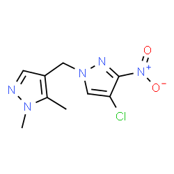 ChemSpider 2D Image | 4-Chloro-1-[(1,5-dimethyl-1H-pyrazol-4-yl)methyl]-3-nitro-1H-pyrazole | C9H10ClN5O2
