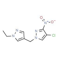 ChemSpider 2D Image | 4-Chloro-1-[(1-ethyl-1H-pyrazol-4-yl)methyl]-3-nitro-1H-pyrazole | C9H10ClN5O2