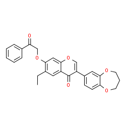 ChemSpider 2D Image | 3-(3,4-Dihydro-2H-1,5-benzodioxepin-7-yl)-6-ethyl-7-(2-oxo-2-phenylethoxy)-4H-chromen-4-one | C28H24O6