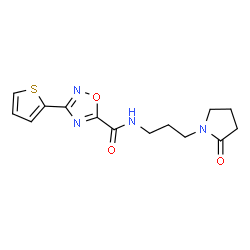 ChemSpider 2D Image | N-[3-(2-Oxo-1-pyrrolidinyl)propyl]-3-(2-thienyl)-1,2,4-oxadiazole-5-carboxamide | C14H16N4O3S