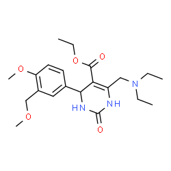 ChemSpider 2D Image | Ethyl 6-[(diethylamino)methyl]-4-[4-methoxy-3-(methoxymethyl)phenyl]-2-oxo-1,2,3,4-tetrahydro-5-pyrimidinecarboxylate | C21H31N3O5