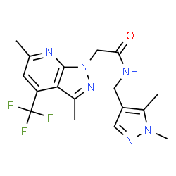 ChemSpider 2D Image | N-[(1,5-Dimethyl-1H-pyrazol-4-yl)methyl]-2-[3,6-dimethyl-4-(trifluoromethyl)-1H-pyrazolo[3,4-b]pyridin-1-yl]acetamide | C17H19F3N6O