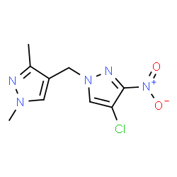 ChemSpider 2D Image | 4-Chloro-1-[(1,3-dimethyl-1H-pyrazol-4-yl)methyl]-3-nitro-1H-pyrazole | C9H10ClN5O2