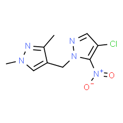 ChemSpider 2D Image | 4-[(4-Chloro-5-nitro-1H-pyrazol-1-yl)methyl]-1,3-dimethyl-1H-pyrazole | C9H10ClN5O2
