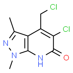 ChemSpider 2D Image | 5-Chloro-4-(chloromethyl)-1,3-dimethyl-1,7-dihydro-6H-pyrazolo[3,4-b]pyridin-6-one | C9H9Cl2N3O