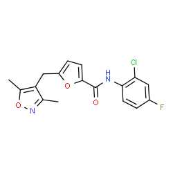 ChemSpider 2D Image | N-(2-Chloro-4-fluorophenyl)-5-[(3,5-dimethyl-1,2-oxazol-4-yl)methyl]-2-furamide | C17H14ClFN2O3