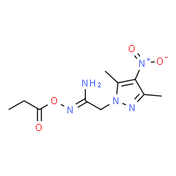 ChemSpider 2D Image | 2-(3,5-Dimethyl-4-nitro-1H-pyrazol-1-yl)-N-(propionyloxy)ethanimidamide | C10H15N5O4