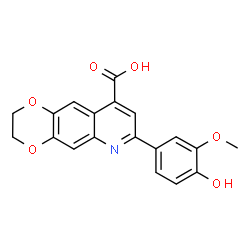 ChemSpider 2D Image | 7-(4-Hydroxy-3-methoxyphenyl)-2,3-dihydro[1,4]dioxino[2,3-g]quinoline-9-carboxylic acid | C19H15NO6