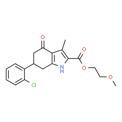 ChemSpider 2D Image | 2-Methoxyethyl 6-(2-chlorophenyl)-3-methyl-4-oxo-4,5,6,7-tetrahydro-1H-indole-2-carboxylate | C19H20ClNO4