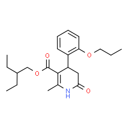 ChemSpider 2D Image | 2-Ethylbutyl 2-methyl-6-oxo-4-(2-propoxyphenyl)-1,4,5,6-tetrahydro-3-pyridinecarboxylate | C22H31NO4