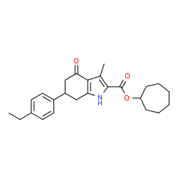 ChemSpider 2D Image | Cycloheptyl 6-(4-ethylphenyl)-3-methyl-4-oxo-4,5,6,7-tetrahydro-1H-indole-2-carboxylate | C25H31NO3