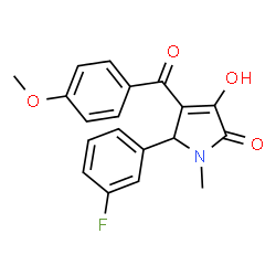 ChemSpider 2D Image | 5-(3-Fluorophenyl)-3-hydroxy-4-(4-methoxybenzoyl)-1-methyl-1,5-dihydro-2H-pyrrol-2-one | C19H16FNO4
