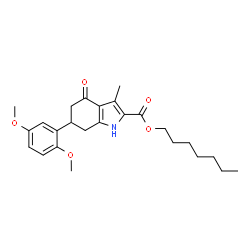 ChemSpider 2D Image | Heptyl 6-(2,5-dimethoxyphenyl)-3-methyl-4-oxo-4,5,6,7-tetrahydro-1H-indole-2-carboxylate | C25H33NO5