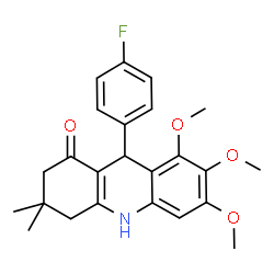ChemSpider 2D Image | 9-(4-Fluorophenyl)-6,7,8-trimethoxy-3,3-dimethyl-3,4,9,10-tetrahydro-1(2H)-acridinone | C24H26FNO4