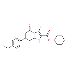 ChemSpider 2D Image | 4-Methylcyclohexyl 6-(4-ethylphenyl)-3-methyl-4-oxo-4,5,6,7-tetrahydro-1H-indole-2-carboxylate | C25H31NO3