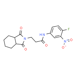 ChemSpider 2D Image | 3-(1,3-Dioxooctahydro-2H-isoindol-2-yl)-N-(4-fluoro-3-nitrophenyl)propanamide | C17H18FN3O5