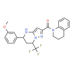 ChemSpider 2D Image | 3,4-Dihydro-1(2H)-quinolinyl[5-(3-methoxyphenyl)-7-(trifluoromethyl)-4,5,6,7-tetrahydropyrazolo[1,5-a]pyrimidin-2-yl]methanone | C24H23F3N4O2