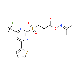 ChemSpider 2D Image | 1-[(Isopropylideneamino)oxy]-3-{[4-(2-thienyl)-6-(trifluoromethyl)-2-pyrimidinyl]sulfonyl}-1-propanone | C15H14F3N3O4S2