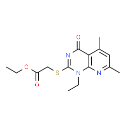 ChemSpider 2D Image | ethyl 2-({1-ethyl-5,7-dimethyl-4-oxopyrido[2,3-d]pyrimidin-2-yl}sulfanyl)acetate | C15H19N3O3S