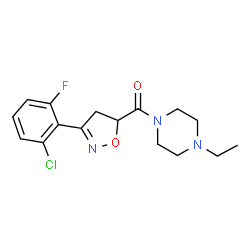 ChemSpider 2D Image | [3-(2-Chloro-6-fluorophenyl)-4,5-dihydro-1,2-oxazol-5-yl](4-ethyl-1-piperazinyl)methanone | C16H19ClFN3O2