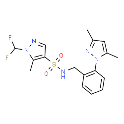 ChemSpider 2D Image | 1-(Difluoromethyl)-N-[2-(3,5-dimethyl-1H-pyrazol-1-yl)benzyl]-5-methyl-1H-pyrazole-4-sulfonamide | C17H19F2N5O2S