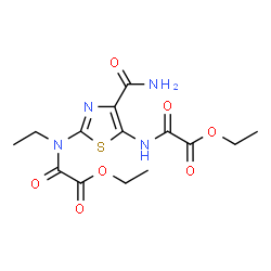 ChemSpider 2D Image | Ethyl [(4-carbamoyl-5-{[ethoxy(oxo)acetyl]amino}-1,3-thiazol-2-yl)(ethyl)amino](oxo)acetate | C14H18N4O7S
