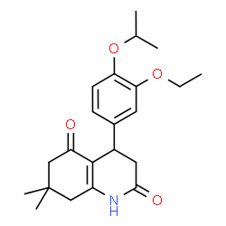 ChemSpider 2D Image | 4-(3-Ethoxy-4-isopropoxyphenyl)-7,7-dimethyl-4,6,7,8-tetrahydro-2,5(1H,3H)-quinolinedione | C22H29NO4