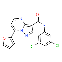 ChemSpider 2D Image | N-(3,5-Dichlorophenyl)-7-(2-furyl)pyrazolo[1,5-a]pyrimidine-3-carboxamide | C17H10Cl2N4O2