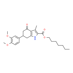 ChemSpider 2D Image | Heptyl 6-(3,4-dimethoxyphenyl)-3-methyl-4-oxo-4,5,6,7-tetrahydro-1H-indole-2-carboxylate | C25H33NO5