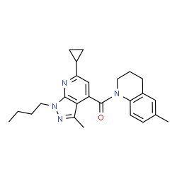 ChemSpider 2D Image | (1-Butyl-6-cyclopropyl-3-methyl-1H-pyrazolo[3,4-b]pyridin-4-yl)(6-methyl-3,4-dihydro-1(2H)-quinolinyl)methanone | C25H30N4O
