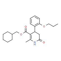 ChemSpider 2D Image | Cyclohexylmethyl 2-methyl-6-oxo-4-(2-propoxyphenyl)-1,4,5,6-tetrahydro-3-pyridinecarboxylate | C23H31NO4